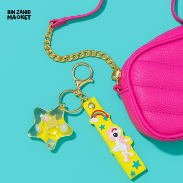 UNICORN STRAP KEYCHAIN WITH STAR SHAKER CHARM – AESTHETIC BAG CHARM - Key Holders