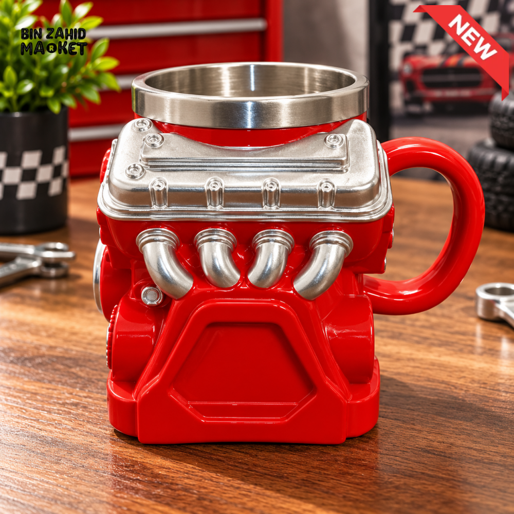 V8 ENGINE-SHAPED METALLIC COFFEE MUG – RED - Mugs