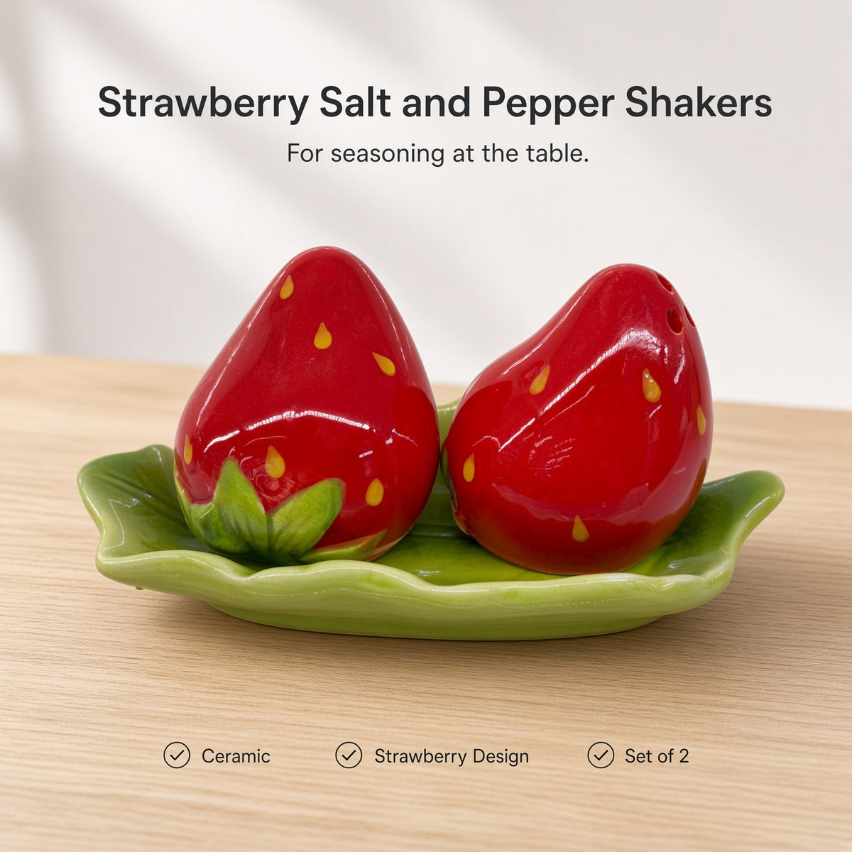 Kitchlux Ceramic Salt and Pepper Shakers - Strawberries