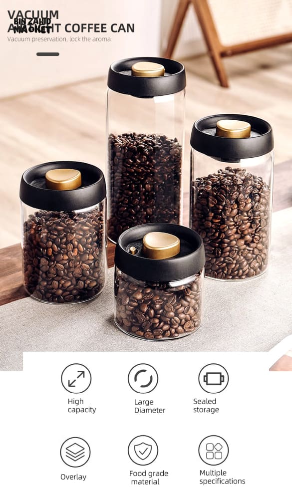VACUUM GLASS STORAGE JAR – AIRTIGHT COFFEE & FOOD CONTAINER