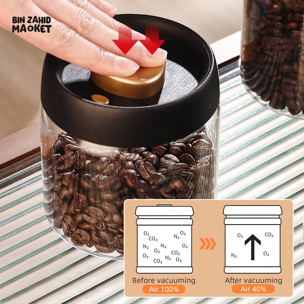 VACUUM GLASS STORAGE JAR – AIRTIGHT COFFEE & FOOD CONTAINER