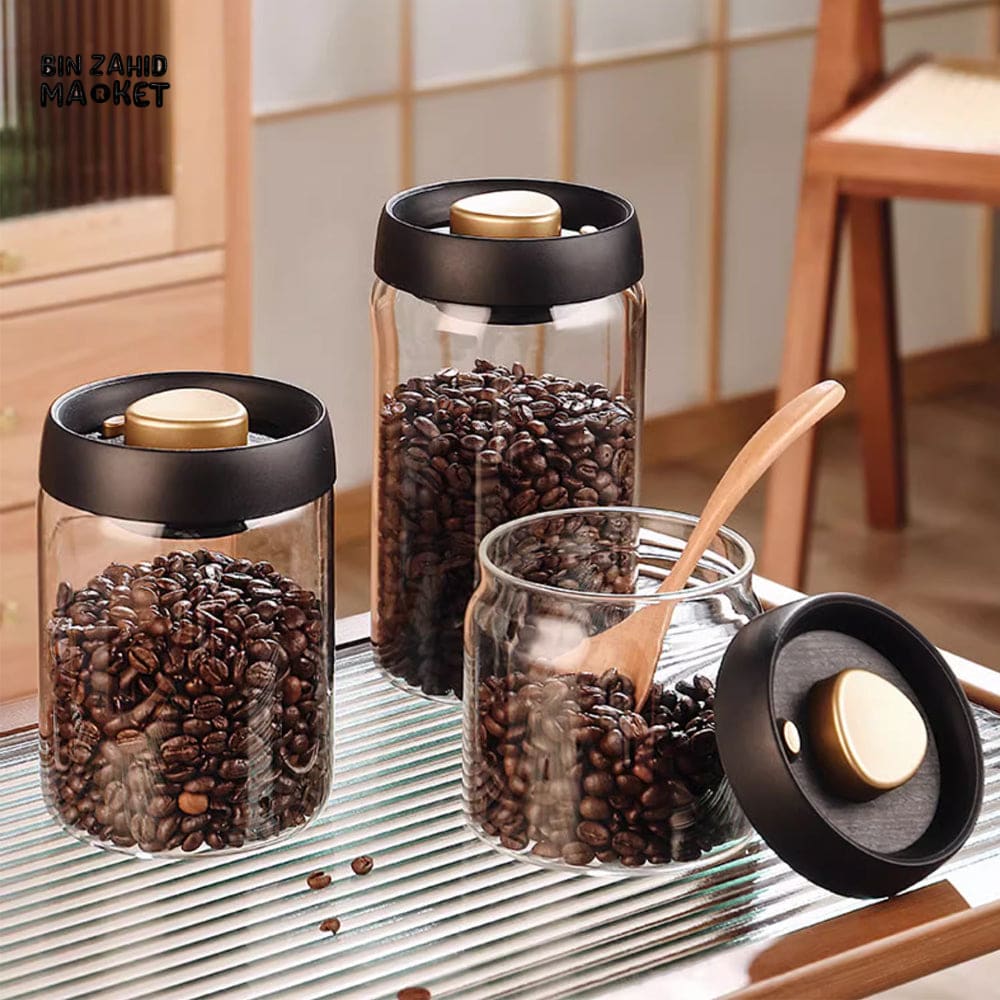 VACUUM GLASS STORAGE JAR – AIRTIGHT COFFEE & FOOD CONTAINER