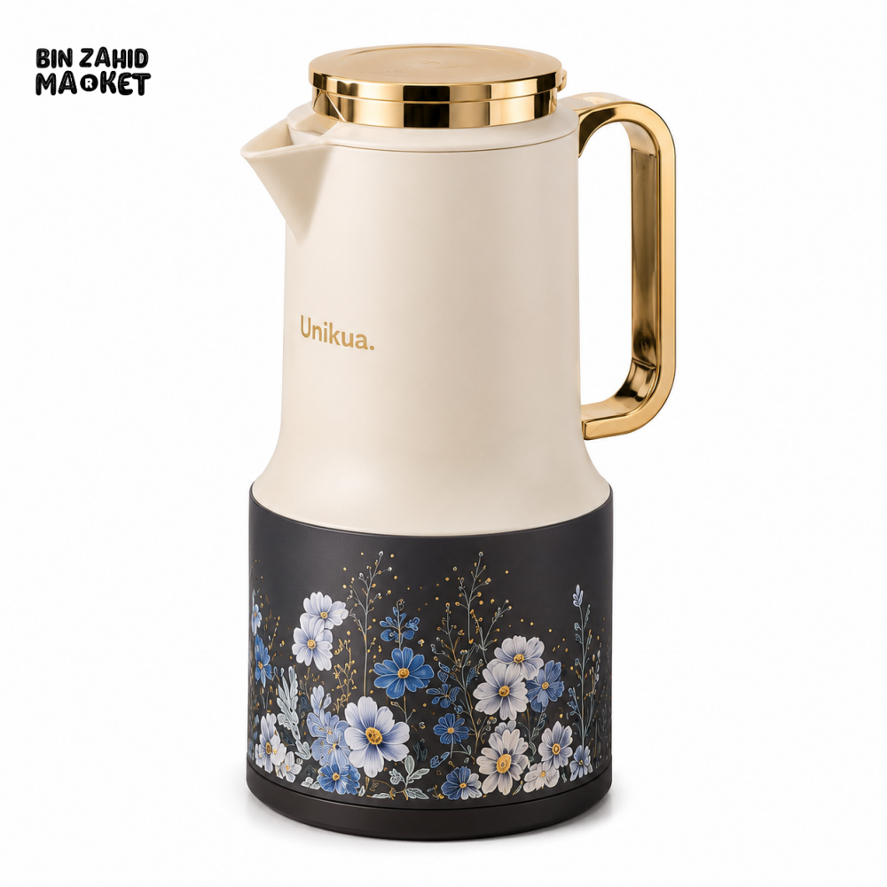 VACUUM INSULATED HOT & COLD FLORAL THERMAL JUG 1.0 LITER 1-PIECE - GRAY