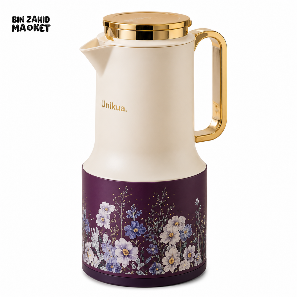 VACUUM INSULATED HOT & COLD FLORAL THERMAL JUG 1.0 LITER 1-PIECE - PURPLE