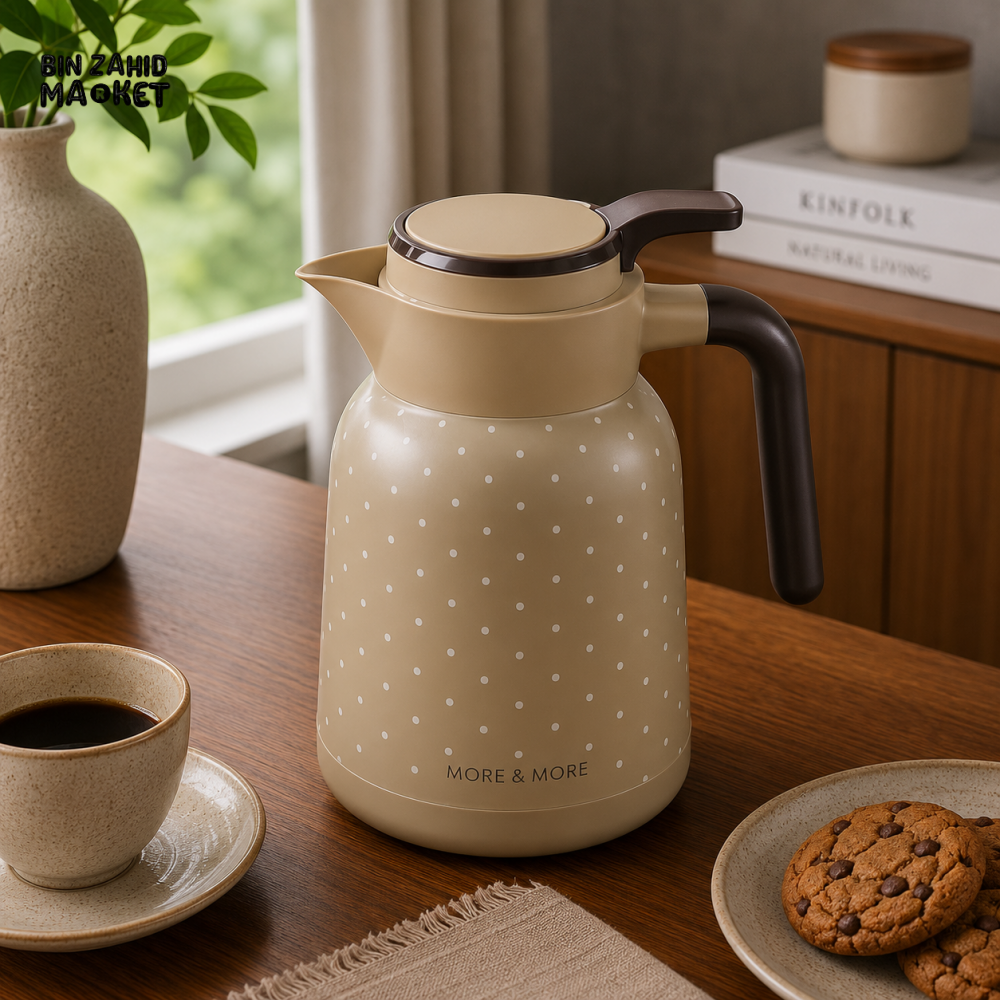 VACUUM INSULATED HOT & COLD FLORAL THERMAL JUG 1.5 LITER 1-PIECE - LIGHT BROWN- DOT DESIGN