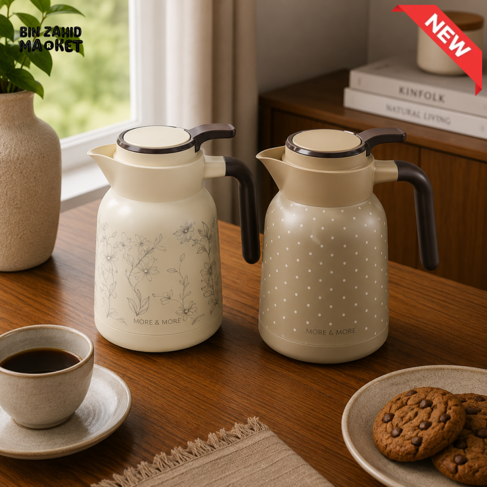 VACUUM INSULATED HOT & COLD FLORAL THERMAL JUG 1.5 LITER 1-PIECE - OFF WHITE-FLOWER DESIGN
