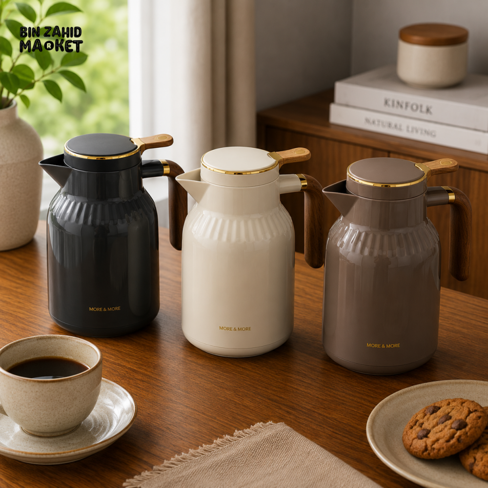 VACUUM INSULATED HOT & COLD THERMAL JUG WITH WOOD-GRAIN HANDLE 1.5 LITER 1-PIECE