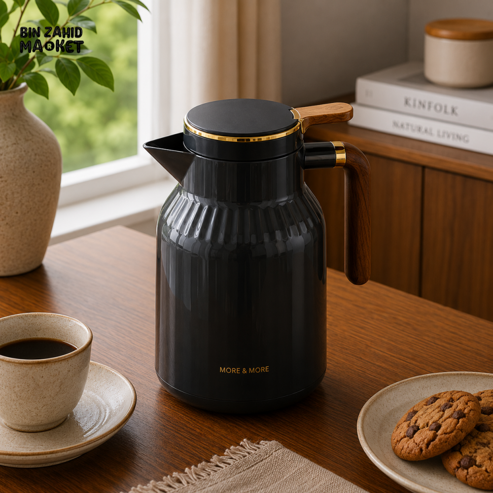 VACUUM INSULATED HOT & COLD THERMAL JUG WITH WOOD-GRAIN HANDLE 1.5 LITER 1-PIECE - DARK GREY