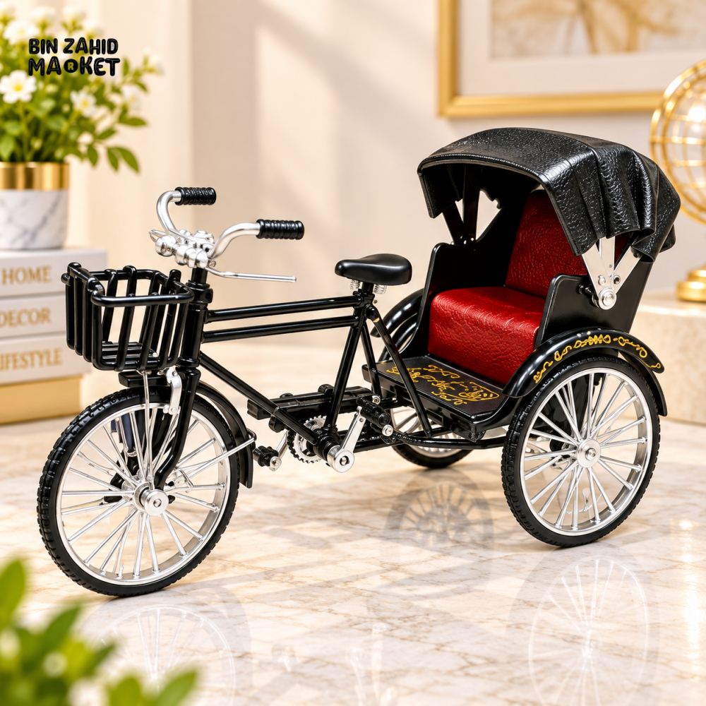 VINTAGE BLACK METAL TRISHAW RICKSHAW TABLETOP DECORATIVE ORNAMENT