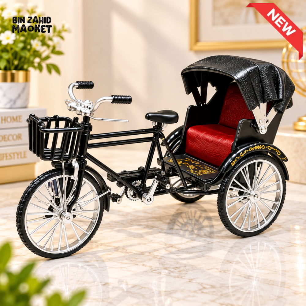 VINTAGE BLACK METAL TRISHAW RICKSHAW TABLETOP DECORATIVE ORNAMENT