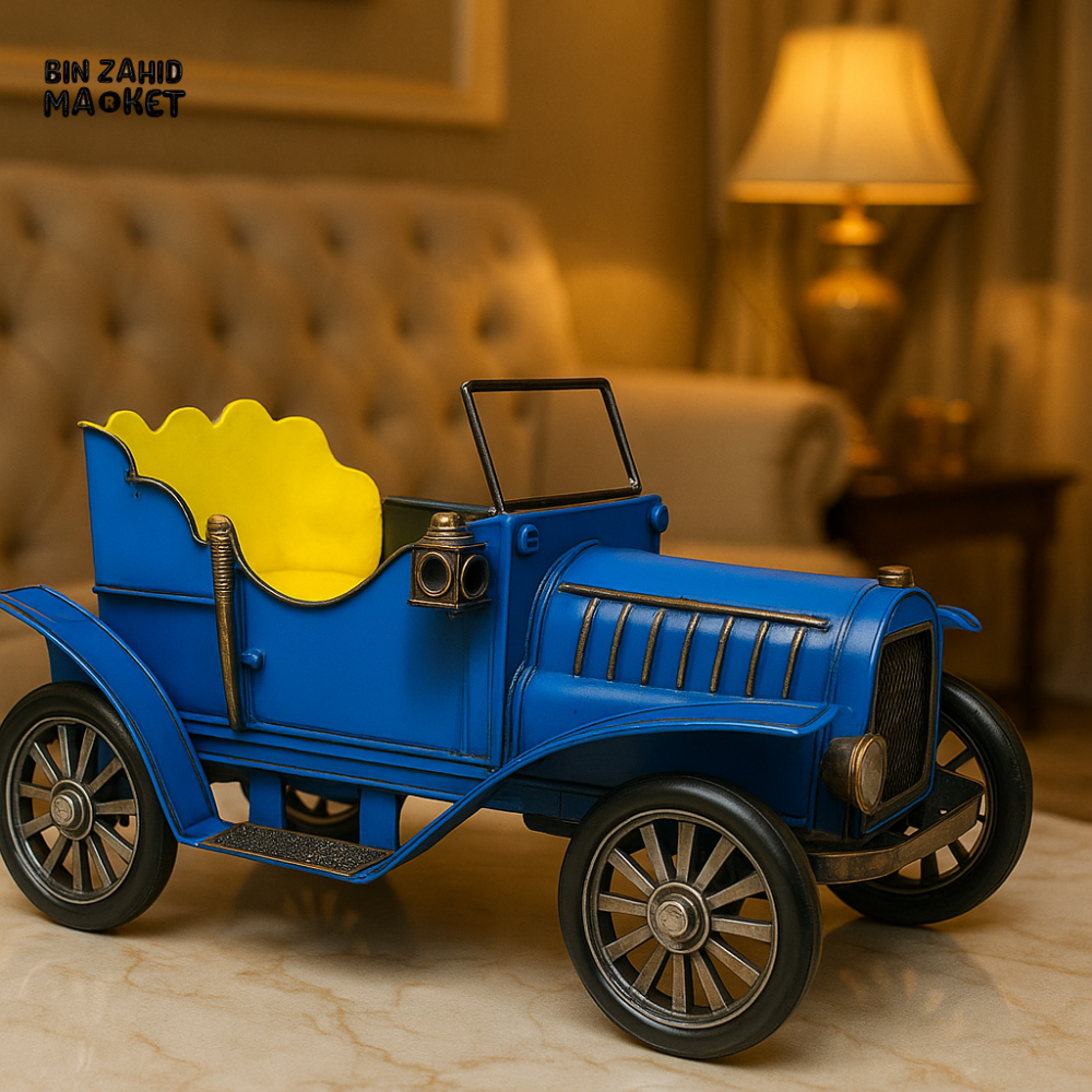 VINTAGE BLUE METAL CAR MINIATURE - LUXURY HOME & TABLETOP DECOR