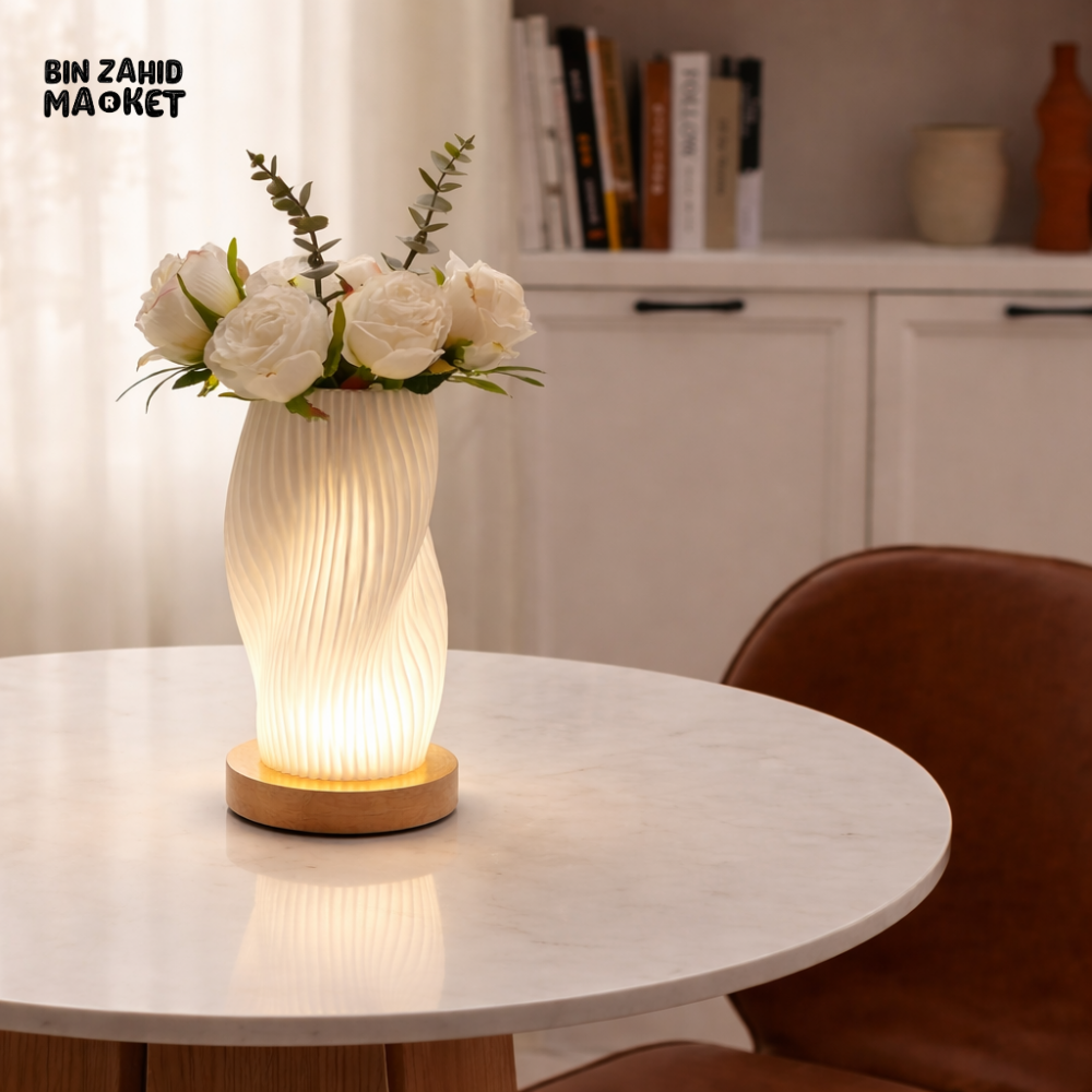 VINTAGE BOHO WAVE TABLE LAMP AND VASE – WARM COZY BEDSIDE & DESK MOOD LIGHT