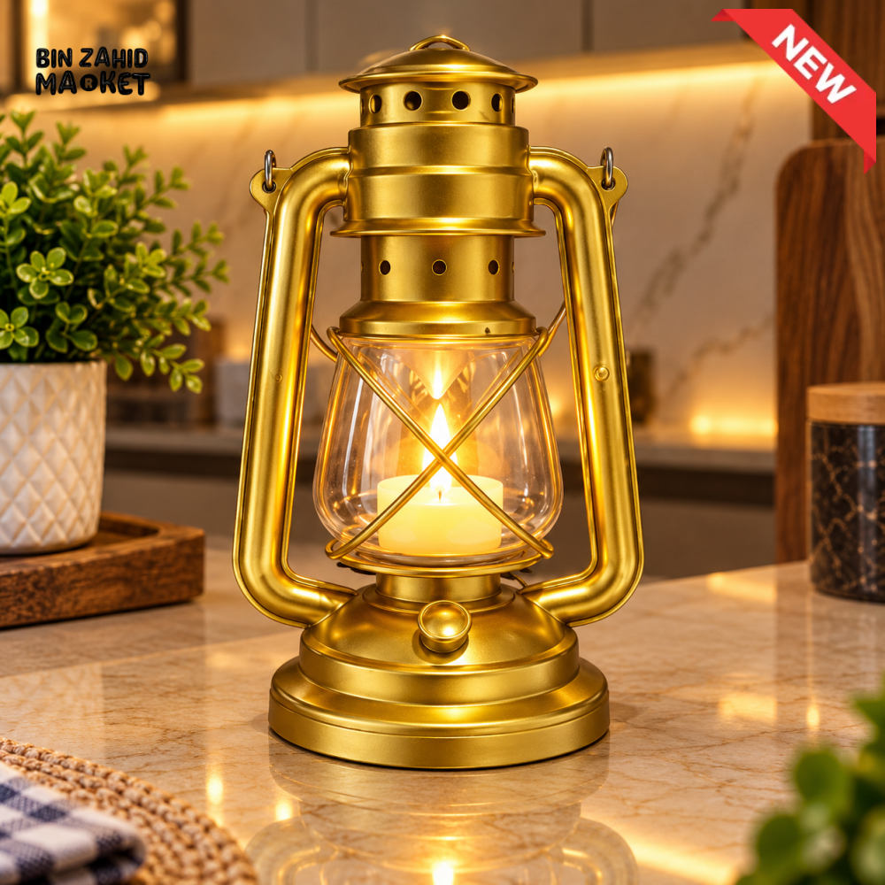 VINTAGE GOLD CANDLE LANTERN WITH GLASS CHAMBER