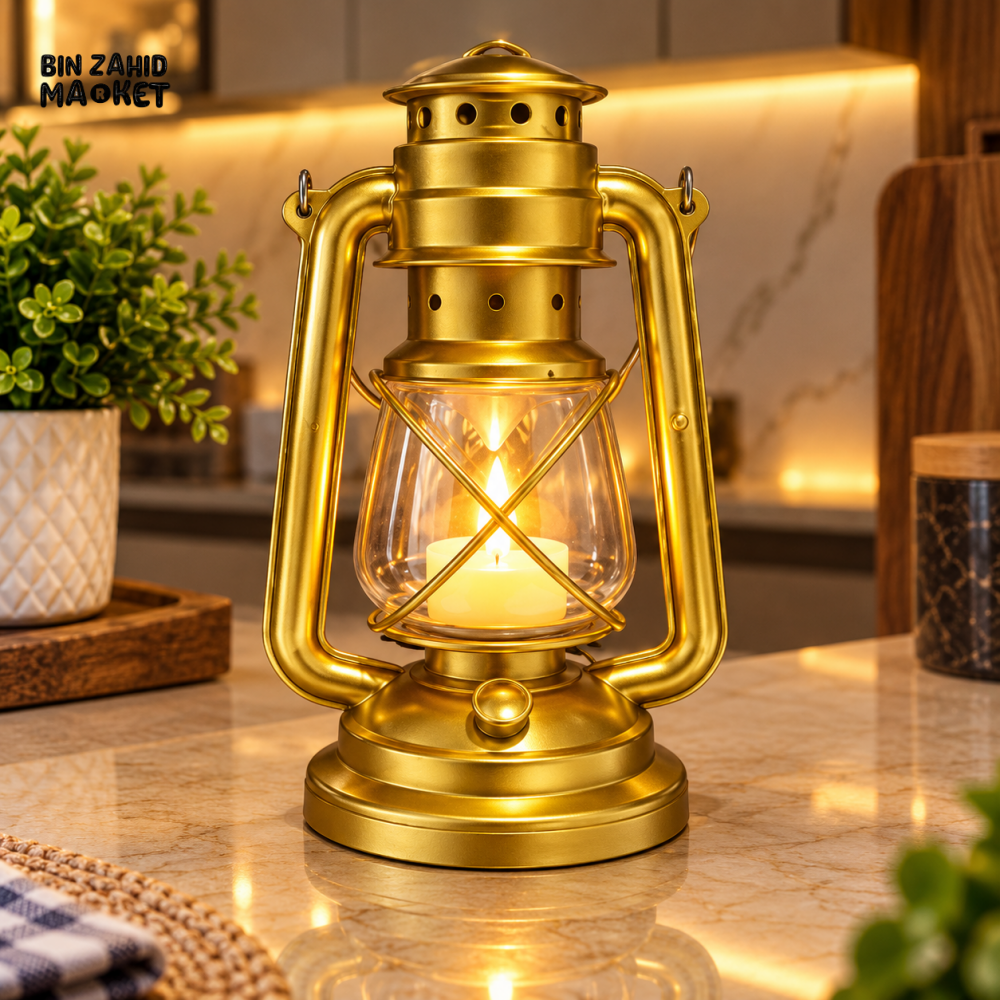 VINTAGE GOLD CANDLE LANTERN WITH GLASS CHAMBER