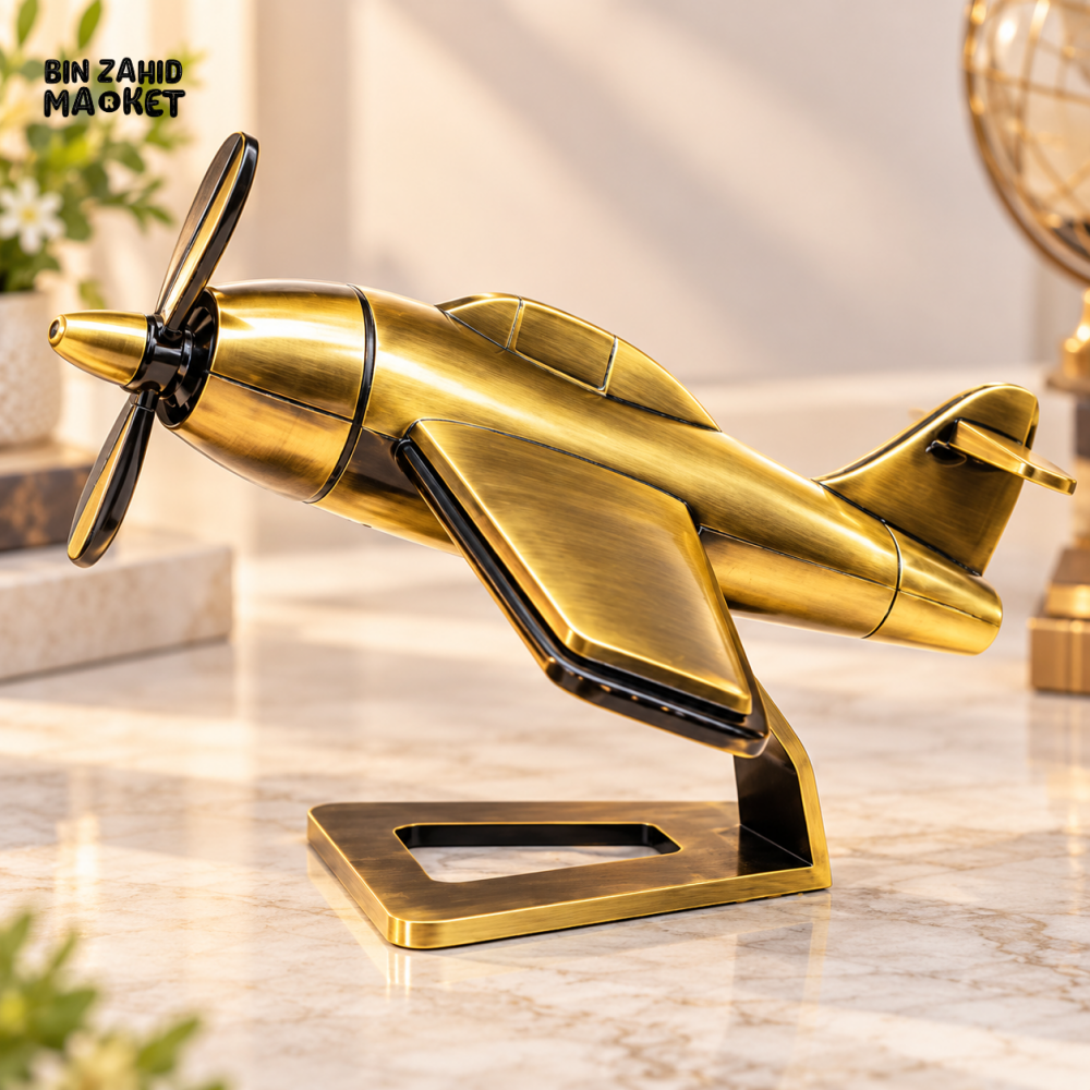 VINTAGE GOLDEN AIRPLANE METAL TABLETOP DECORATIVE ORNAMENT