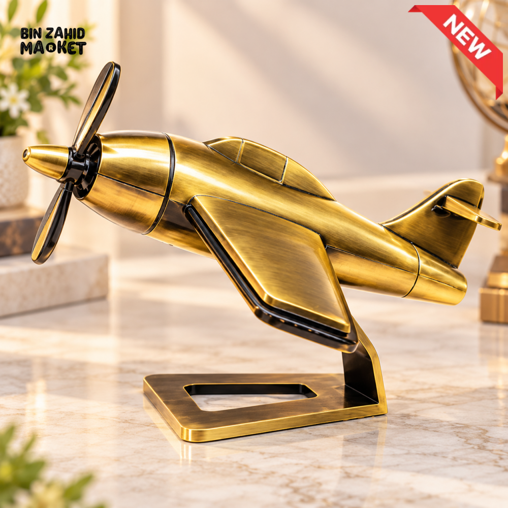 VINTAGE GOLDEN AIRPLANE METAL TABLETOP DECORATIVE ORNAMENT