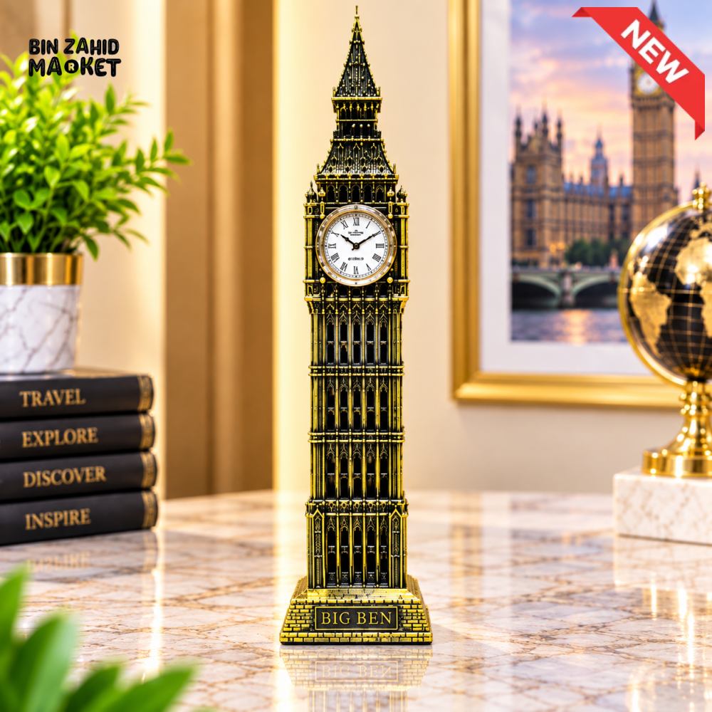 VINTAGE GOLDEN BIG BEN CLOCK TOWER METAL TABLETOP DECORATIVE ORNAMENT