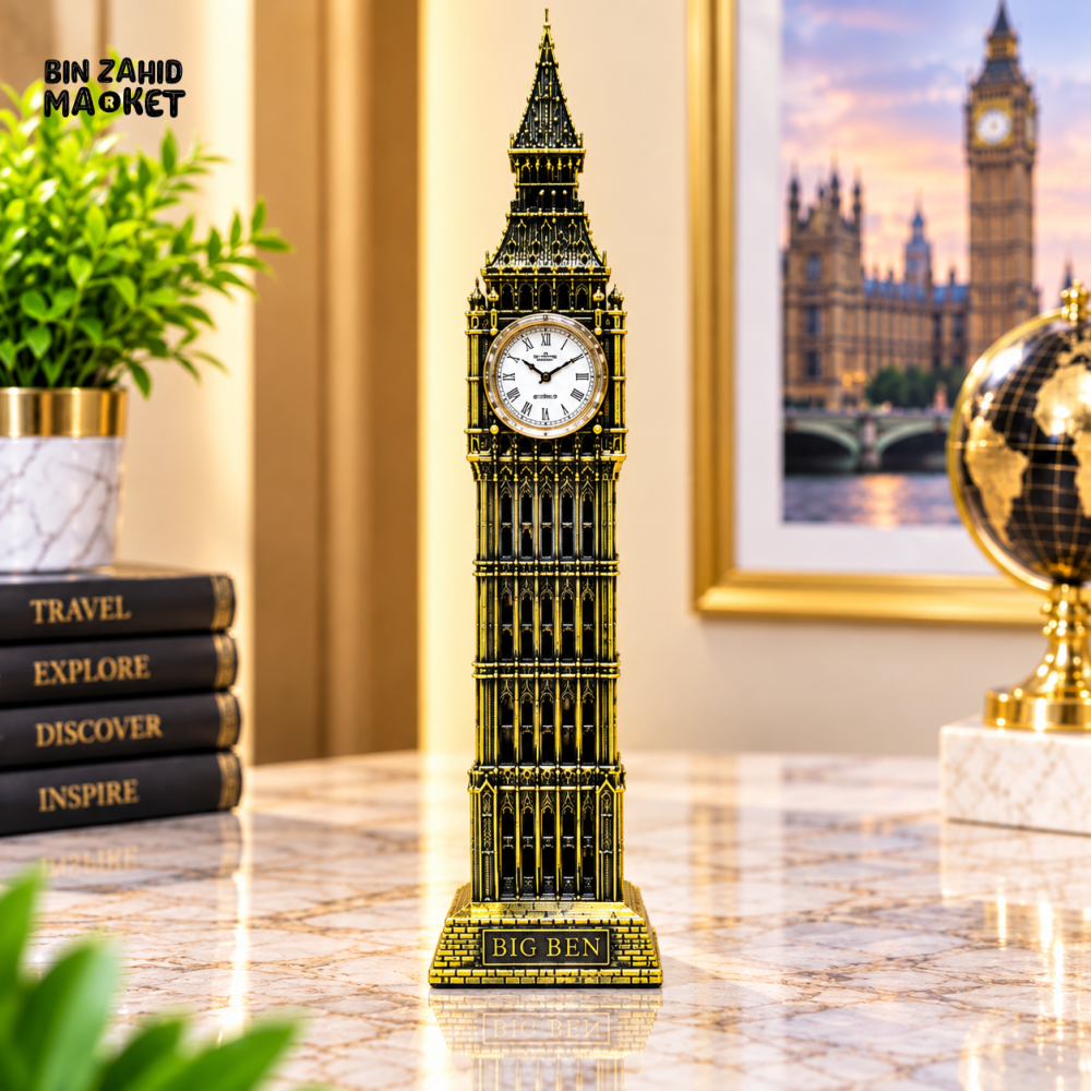 VINTAGE GOLDEN BIG BEN CLOCK TOWER METAL TABLETOP DECORATIVE ORNAMENT
