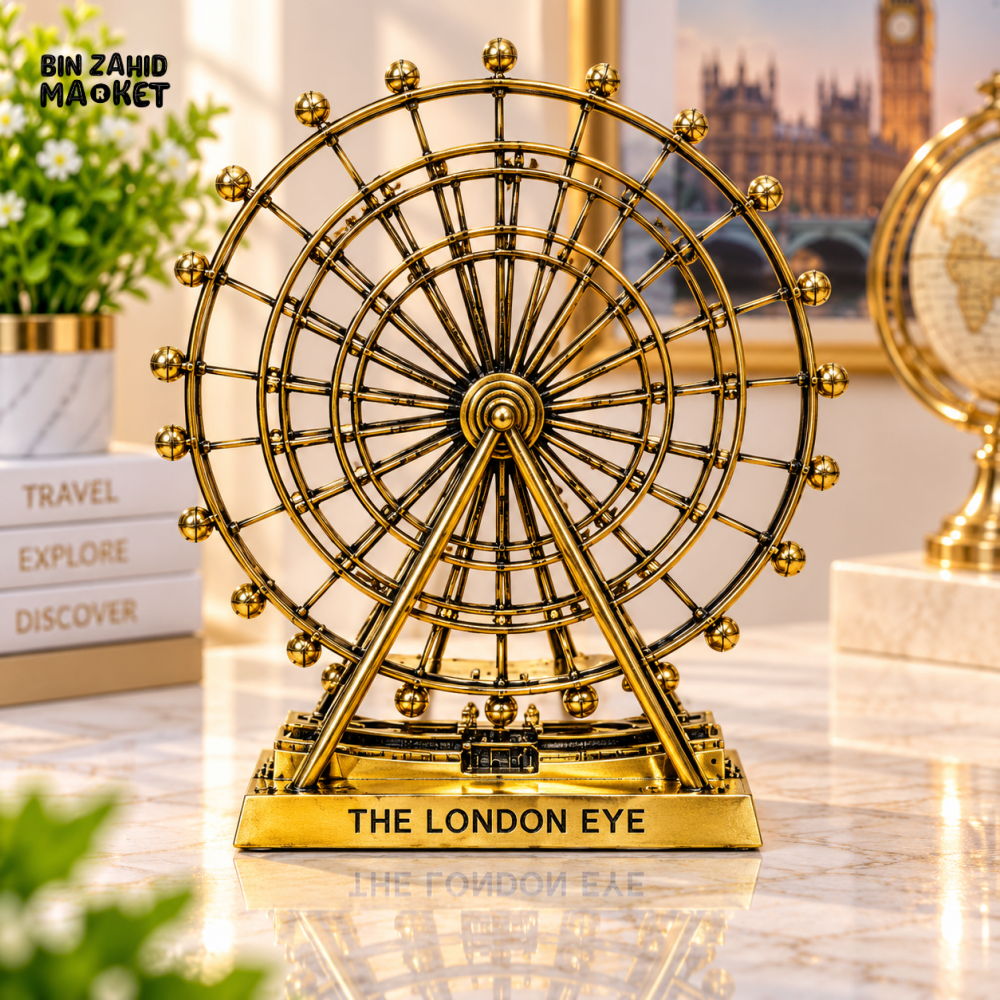 VINTAGE GOLDEN LONDON EYE METAL TABLETOP DECORATIVE ORNAMENT