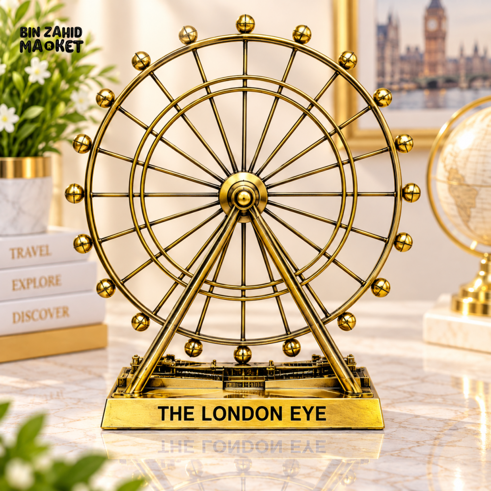 VINTAGE GOLDEN LONDON EYE METAL TABLETOP DECORATIVE ORNAMENT
