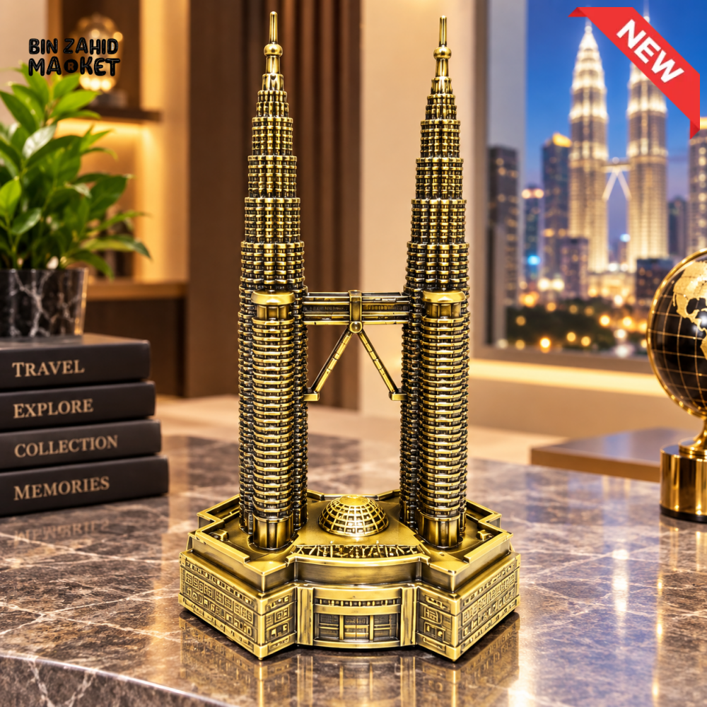 VINTAGE GOLDEN PETRONAS TWIN TOWERS METAL TABLETOP ORNAMENT