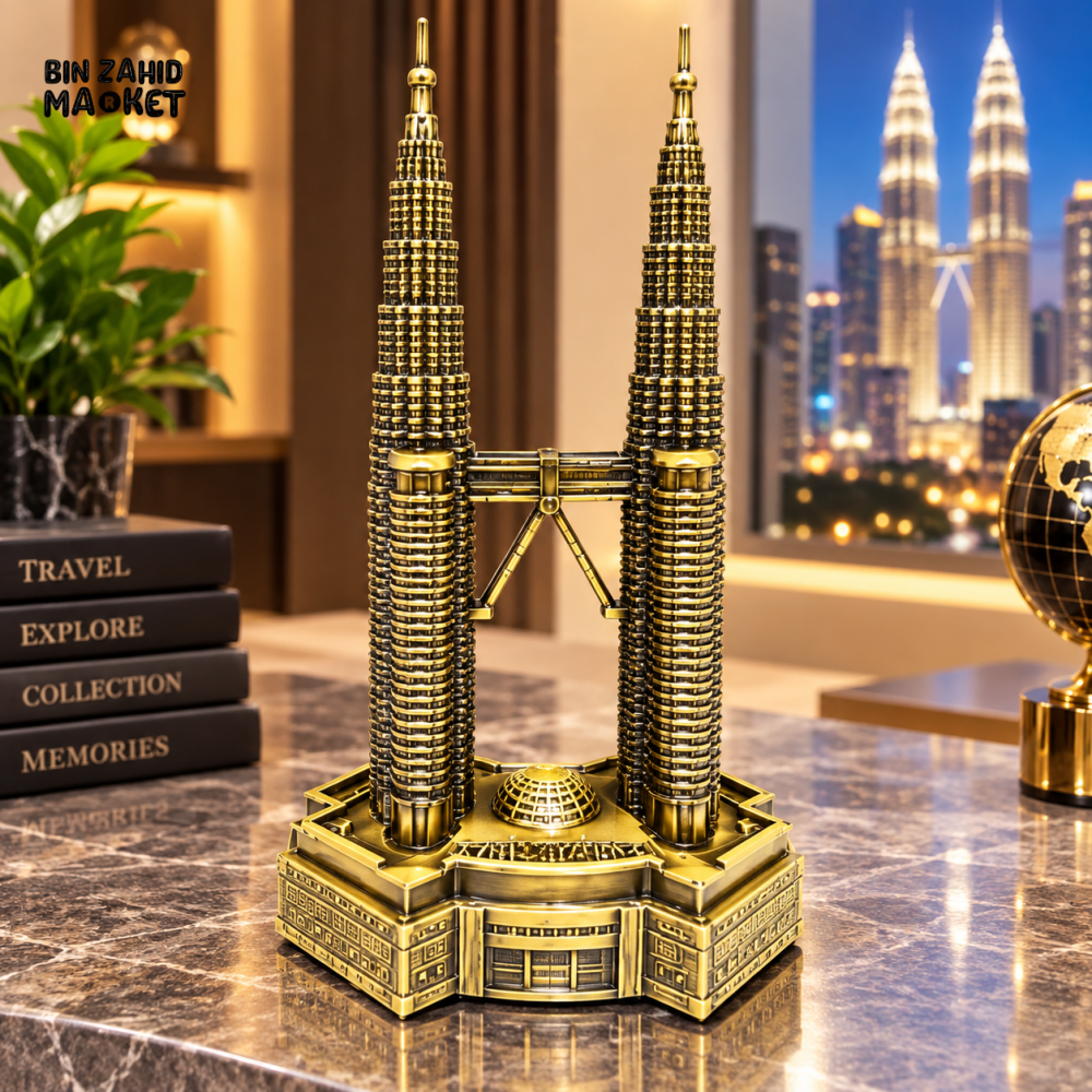 VINTAGE GOLDEN PETRONAS TWIN TOWERS METAL TABLETOP ORNAMENT