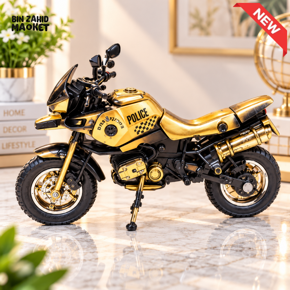 VINTAGE GOLDEN POLICE MOTORCYCLE METAL DECORATIVE ORNAMENT