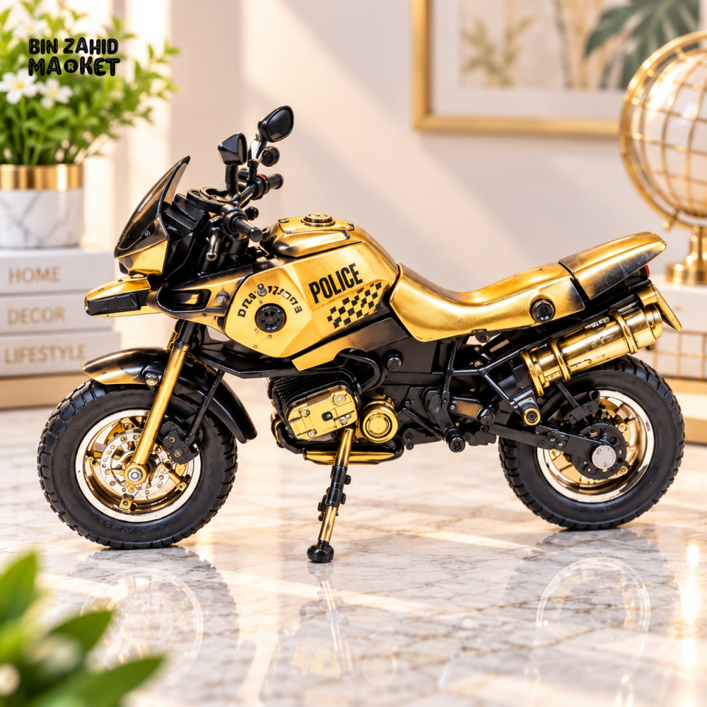 VINTAGE GOLDEN POLICE MOTORCYCLE METAL DECORATIVE ORNAMENT