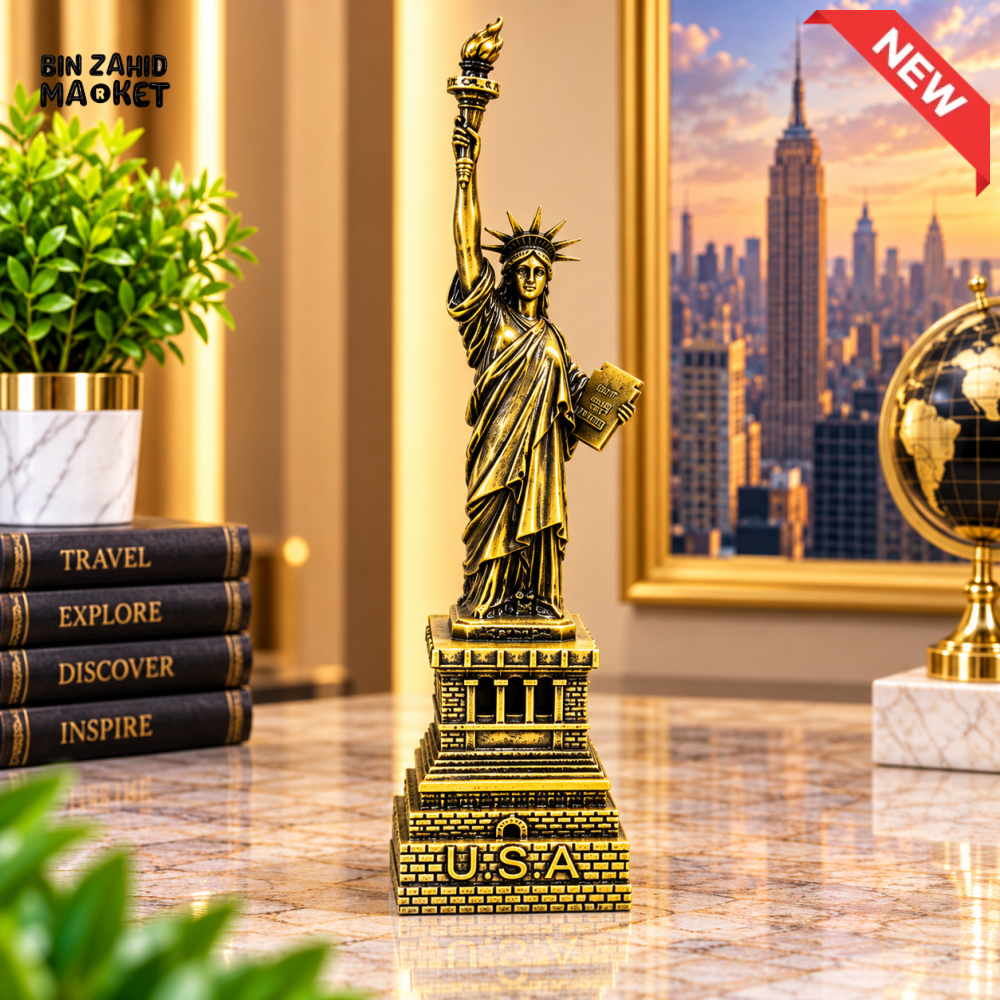 VINTAGE GOLDEN STATUE OF LIBERTY METAL TABLETOP DECORATIVE ORNAMENT