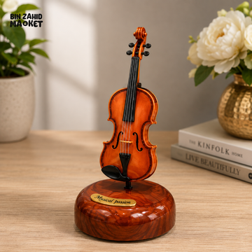 VINTAGE VIOLIN MUSIC BOX WITH WOODEN BASE