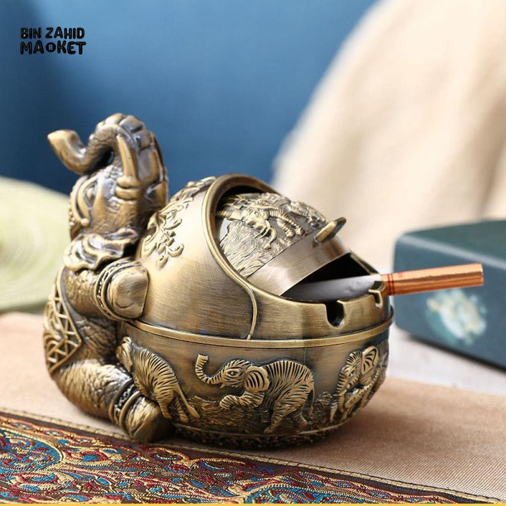 VINTAGE WINDPROOF ASHTRAY WITH LID – PORTABLE HAND-CARVED METAL CIGARETTE ASHTRAY FOR INDOOR & OUTDOOR USE UNIQUE GIFT
