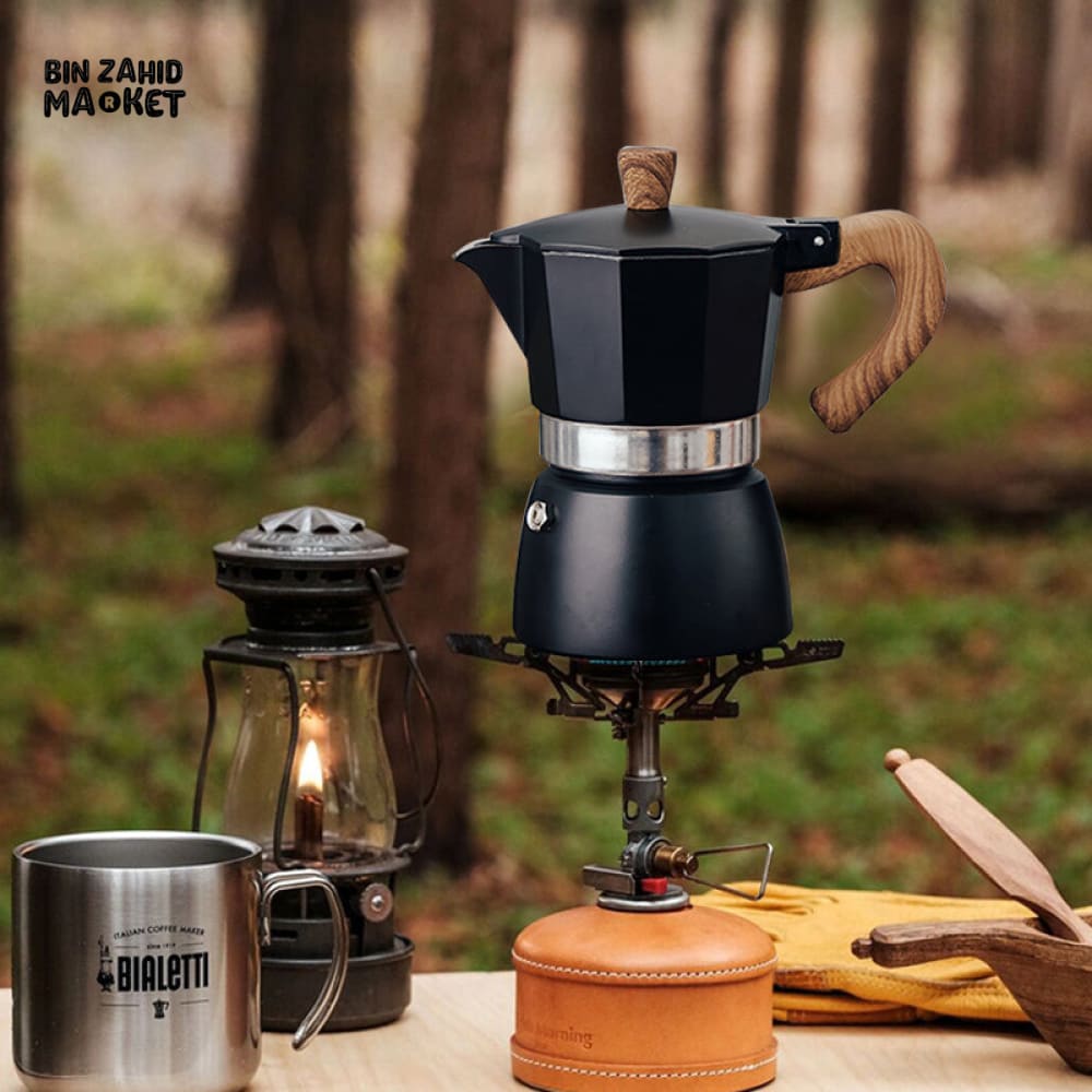 VINTAGE WOODEN HANDLE MOKA POT ESPRESSO MAKER