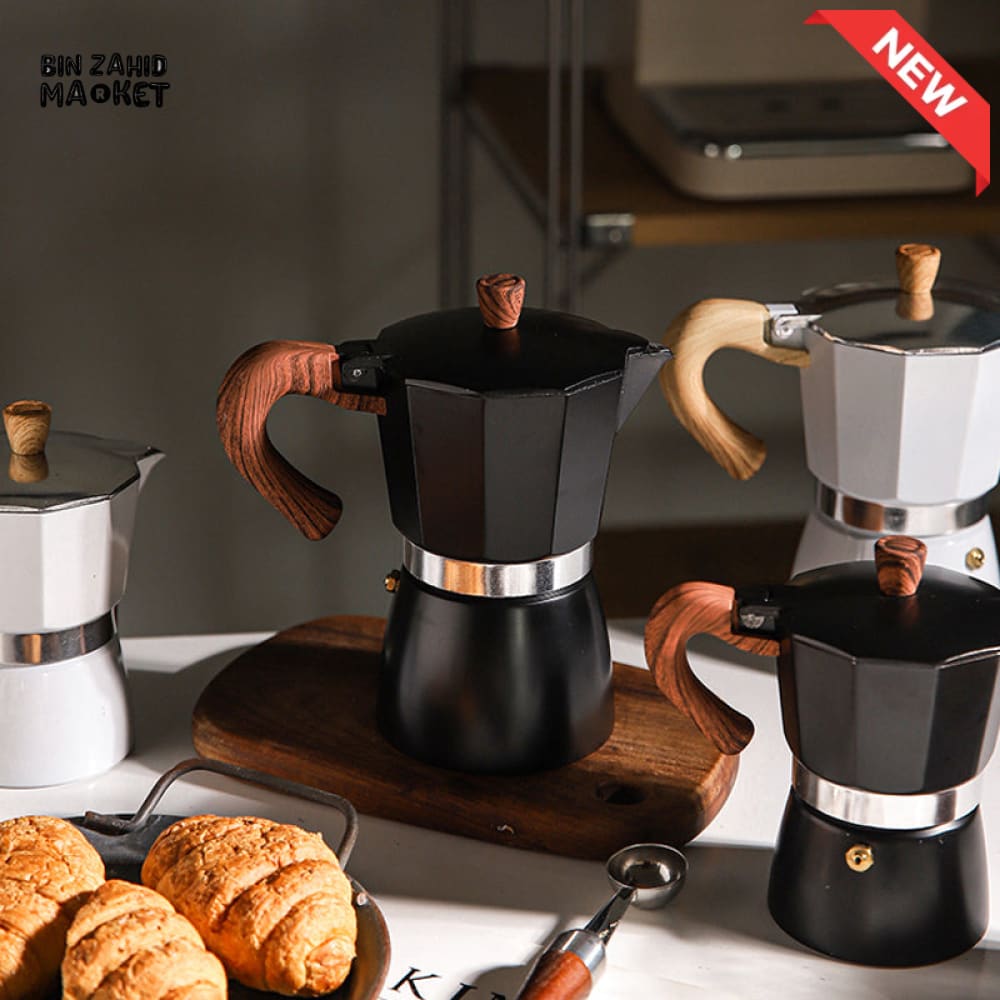 VINTAGE WOODEN HANDLE MOKA POT ESPRESSO MAKER