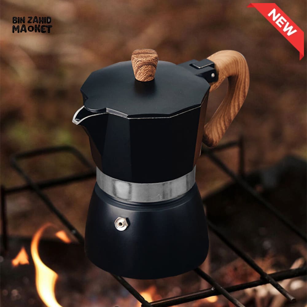 VINTAGE WOODEN HANDLE MOKA POT ESPRESSO MAKER