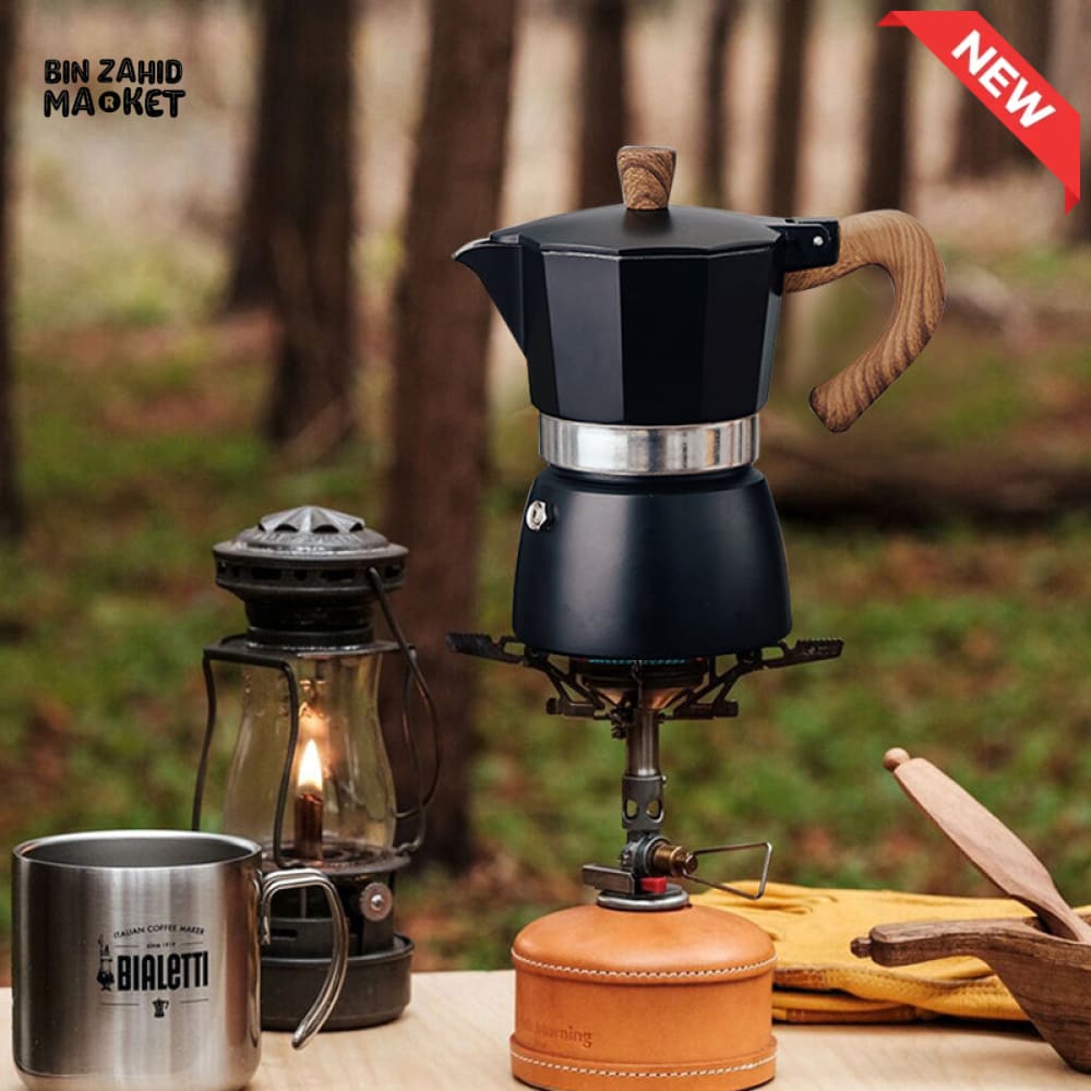 VINTAGE WOODEN HANDLE MOKA POT ESPRESSO MAKER
