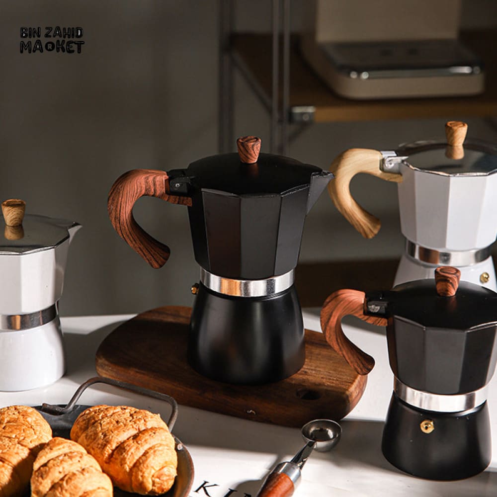 VINTAGE WOODEN HANDLE MOKA POT ESPRESSO MAKER