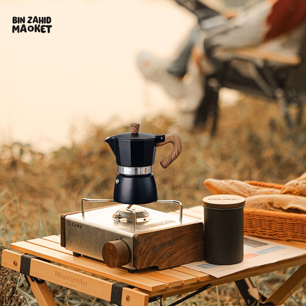 VINTAGE WOODEN HANDLE MOKA POT ESPRESSO MAKER