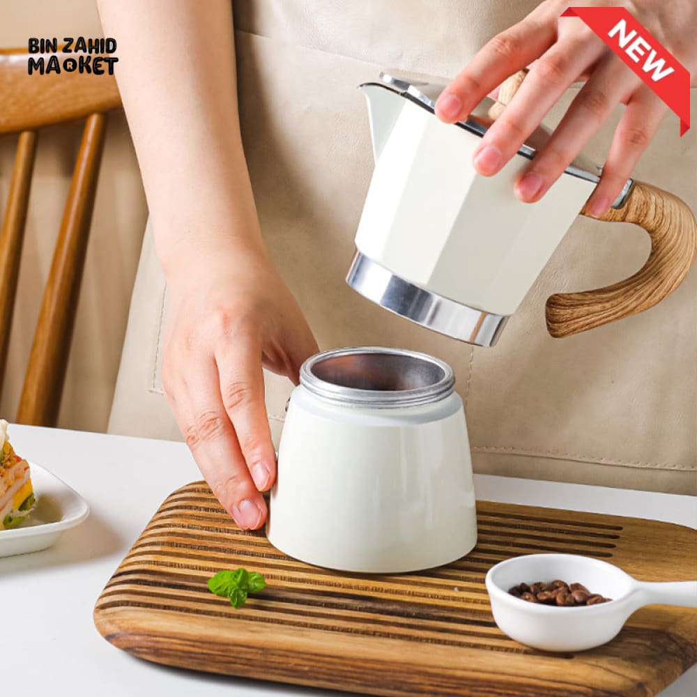 VINTAGE WOODEN HANDLE MOKA POT ESPRESSO MAKER