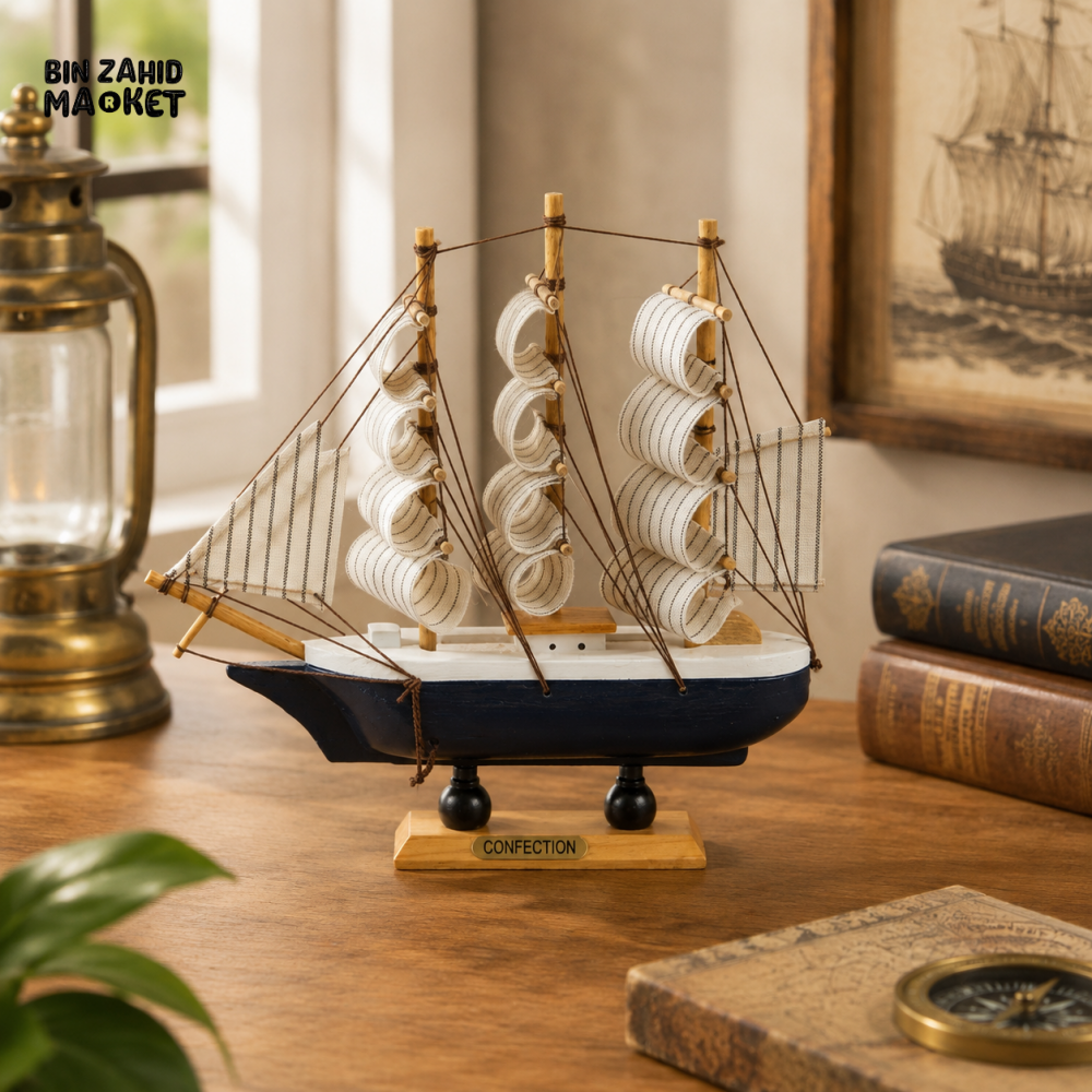 ZIBA Vintage Wooden Sailing Ship Model | Nautical Home Décor Showpiece