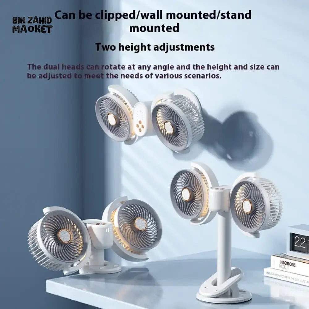VOICE-CONTROLLED USB DUAL-HEAD FAN WITH LIGHT & TIMER