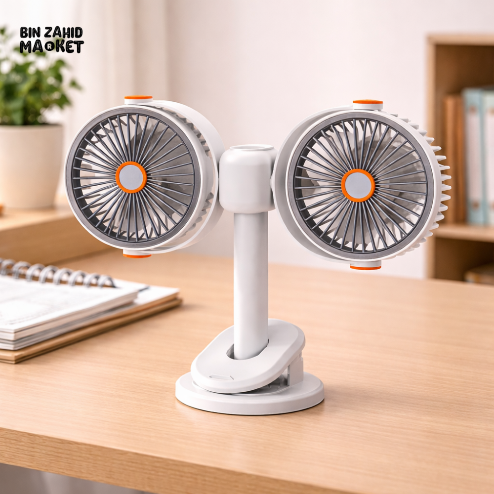 VOICE-CONTROLLED USB DUAL-HEAD FAN WITH LIGHT & TIMER