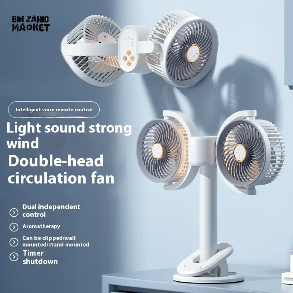 VOICE-CONTROLLED USB DUAL-HEAD FAN WITH LIGHT & TIMER