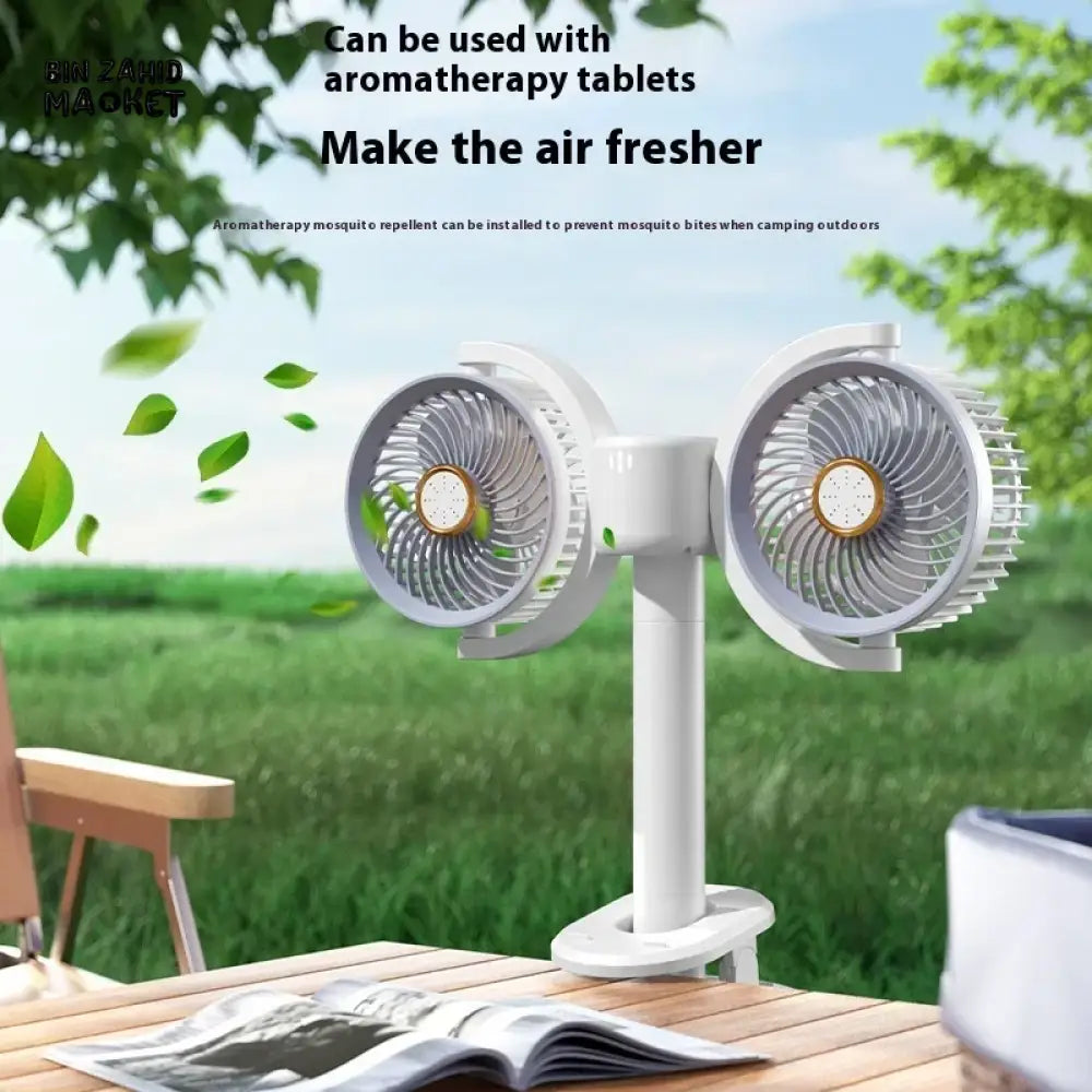 VOICE-CONTROLLED USB DUAL-HEAD FAN WITH LIGHT & TIMER