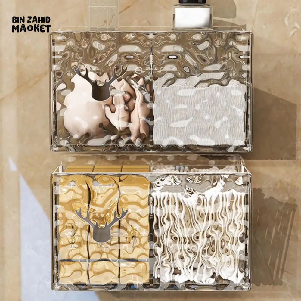 WALL MOUNTED ACRYLIC COTTON PAD STORAGE BOX