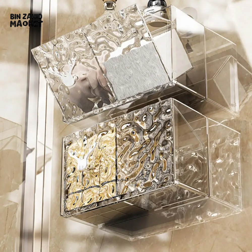 WALL MOUNTED ACRYLIC COTTON PAD STORAGE BOX