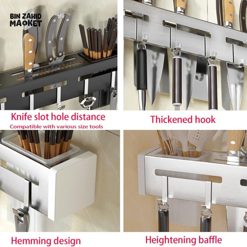WALL-MOUNTED KITCHEN STORAGE RACK – ALUMINUM SPICE & UTENSIL ORGANIZER HOLDER
