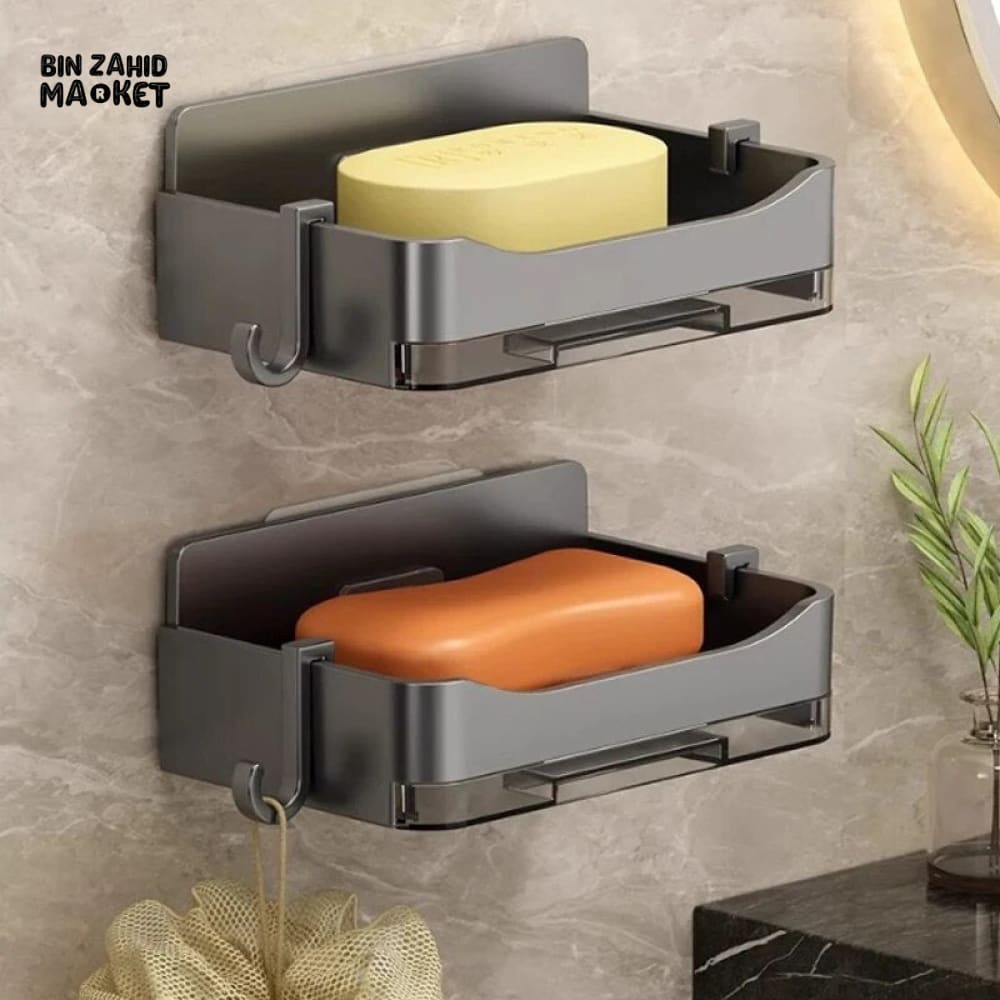 WALL-MOUNTED SOAP DISH – NO-DRILL BATHROOM SOAP HOLDER STORAGE RACK