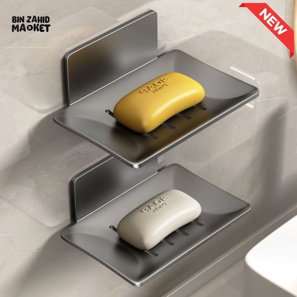 WALL-MOUNTED SOAP DISH WITH DRAIN – NO DRILL ALUMINUM ALLOY BATHROOM ACCESSORIES