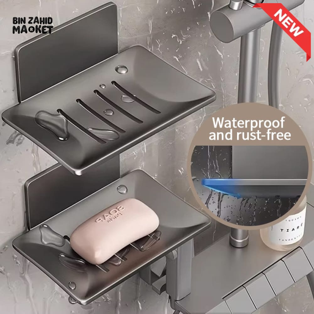 WALL-MOUNTED SOAP DISH WITH DRAIN – NO DRILL ALUMINUM ALLOY BATHROOM ACCESSORIES