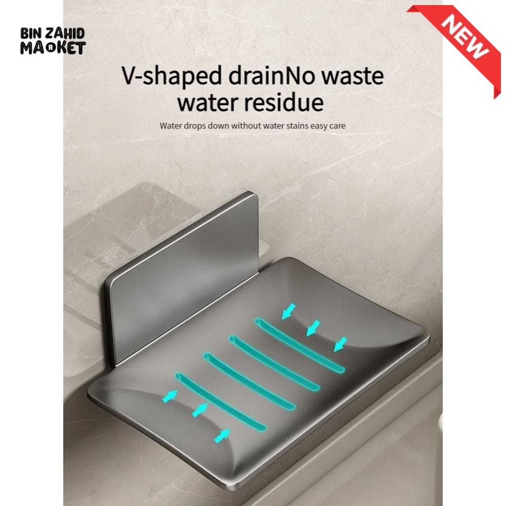 WALL-MOUNTED SOAP DISH WITH DRAIN – NO DRILL ALUMINUM ALLOY BATHROOM ACCESSORIES